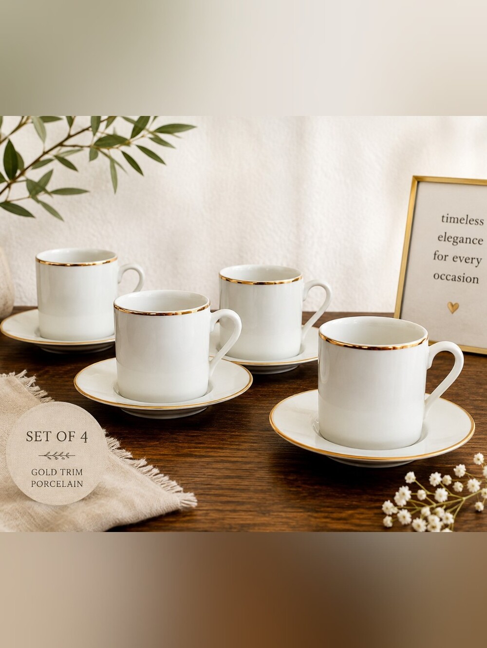 Tiffany & Co 4 Pc Tea Espresso Cup & Saucer White Porcelain Gold Trim Demitasse
